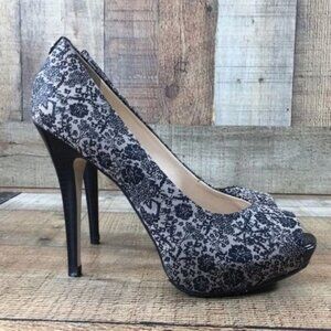 Jorge Bischoff‎ Black Floral Stiletto Pump Heels Womens 37 Peep Toe